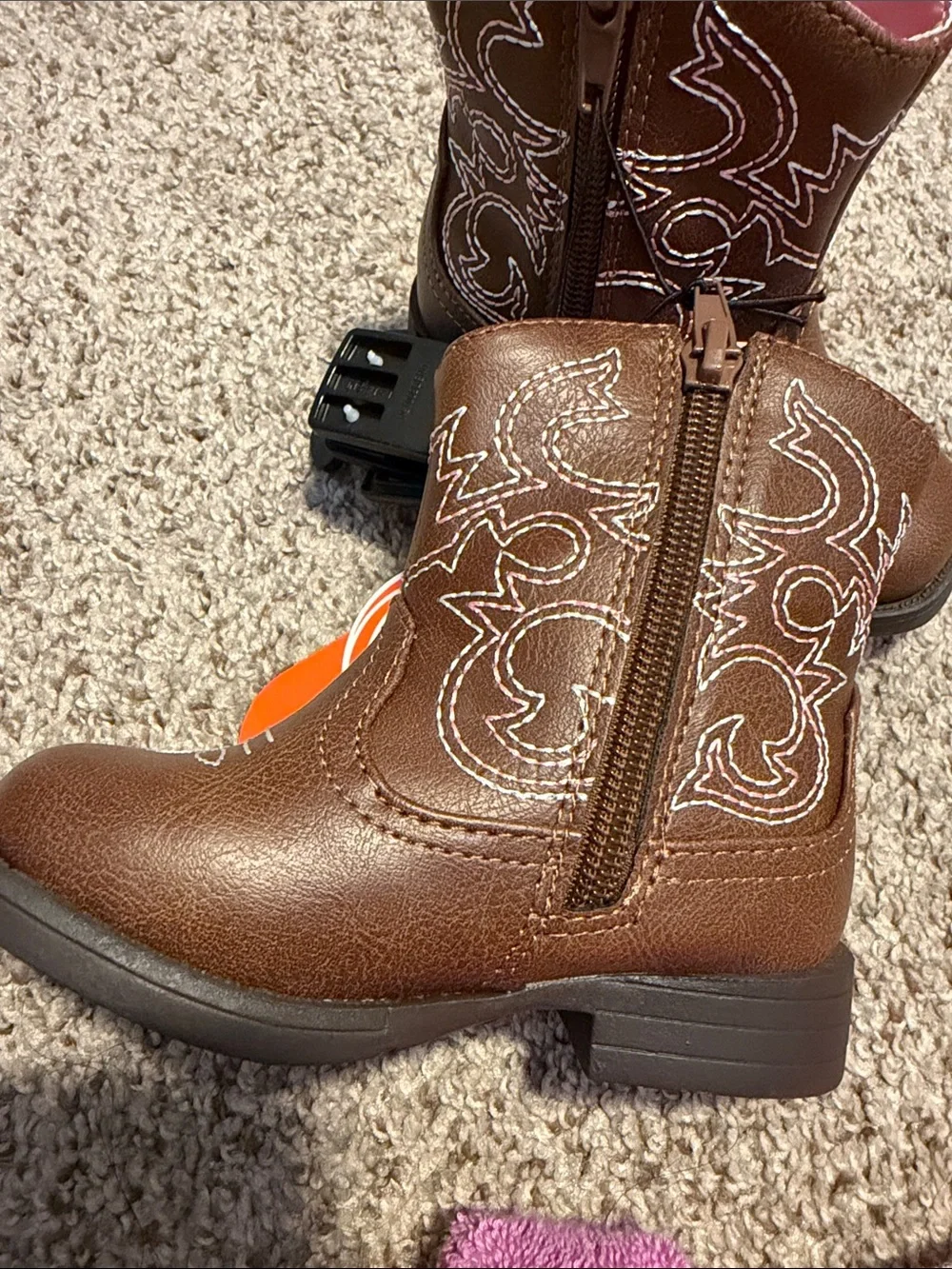 wonder nation Brown Kids Cowboy Boots with Pink Lining